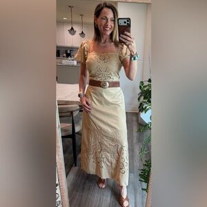 Beige Eyelet Embroidered Skirt Set